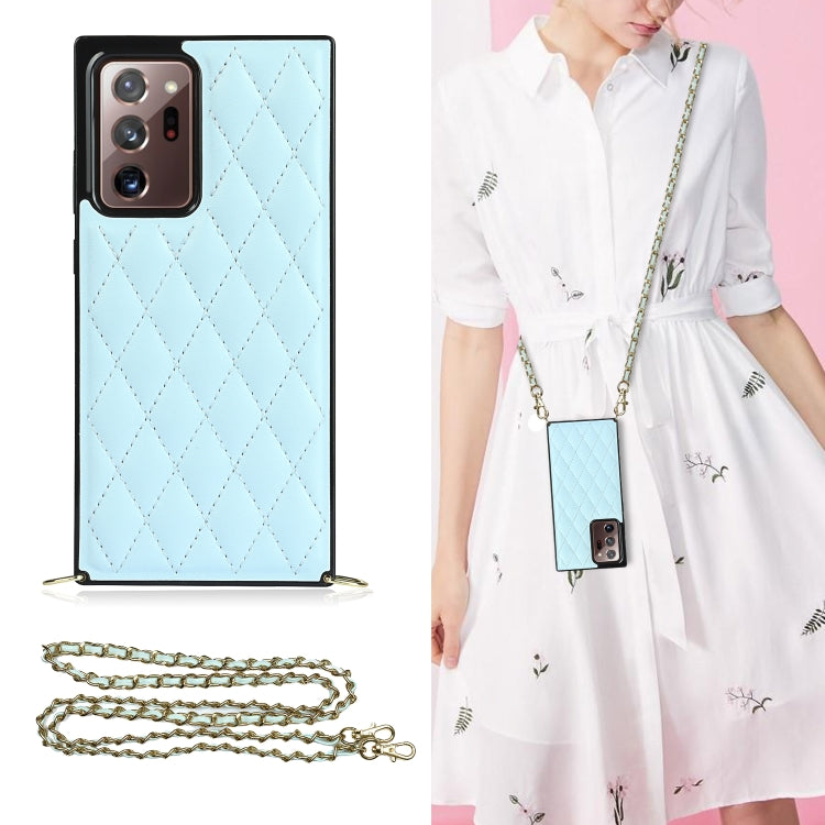For Samsung Galaxy Note20 Ultra Elegant Rhombic Pattern Microfiber Leather +TPU Shockproof Case with Crossbody Strap Chain