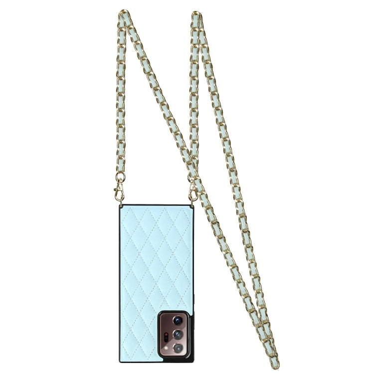 For Samsung Galaxy Note20 Ultra Elegant Rhombic Pattern Microfiber Leather +TPU Shockproof Case with Crossbody Strap Chain