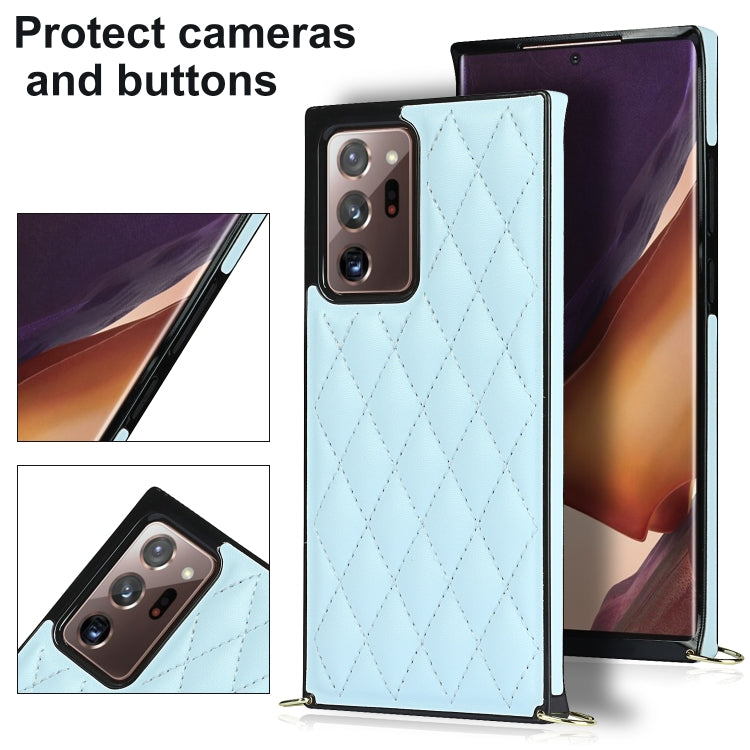 For Samsung Galaxy Note20 Ultra Elegant Rhombic Pattern Microfiber Leather +TPU Shockproof Case with Crossbody Strap Chain
