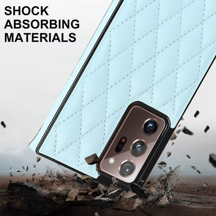 For Samsung Galaxy Note20 Ultra Elegant Rhombic Pattern Microfiber Leather +TPU Shockproof Case with Crossbody Strap Chain