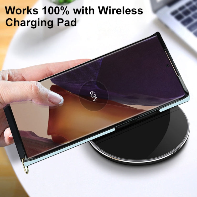 For Samsung Galaxy Note20 Ultra Elegant Rhombic Pattern Microfiber Leather +TPU Shockproof Case with Crossbody Strap Chain