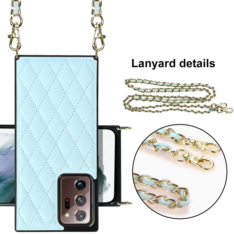 For Samsung Galaxy Note20 Ultra Elegant Rhombic Pattern Microfiber Leather +TPU Shockproof Case with Crossbody Strap Chain