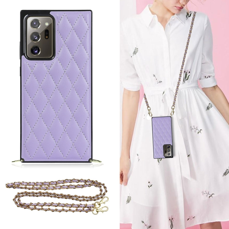 For Samsung Galaxy Note20 Ultra Elegant Rhombic Pattern Microfiber Leather +TPU Shockproof Case with Crossbody Strap Chain