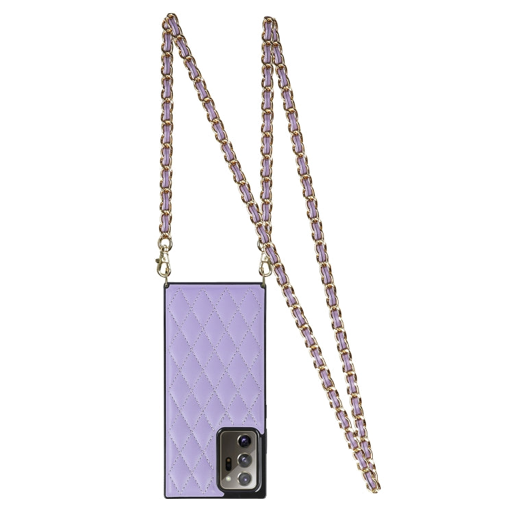 For Samsung Galaxy Note20 Ultra Elegant Rhombic Pattern Microfiber Leather +TPU Shockproof Case with Crossbody Strap Chain