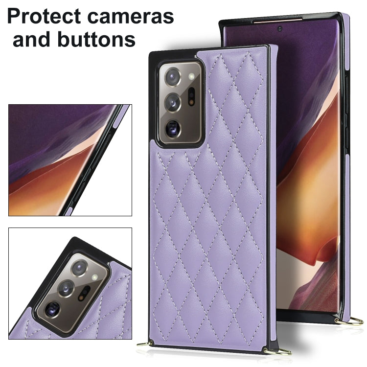For Samsung Galaxy Note20 Ultra Elegant Rhombic Pattern Microfiber Leather +TPU Shockproof Case with Crossbody Strap Chain