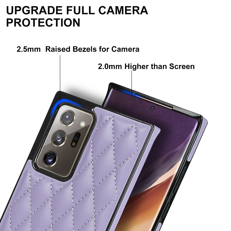 For Samsung Galaxy Note20 Ultra Elegant Rhombic Pattern Microfiber Leather +TPU Shockproof Case with Crossbody Strap Chain