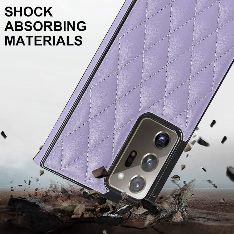 For Samsung Galaxy Note20 Ultra Elegant Rhombic Pattern Microfiber Leather +TPU Shockproof Case with Crossbody Strap Chain
