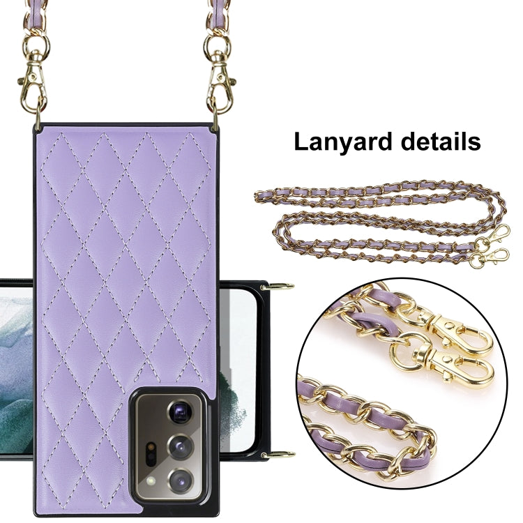 For Samsung Galaxy Note20 Ultra Elegant Rhombic Pattern Microfiber Leather +TPU Shockproof Case with Crossbody Strap Chain