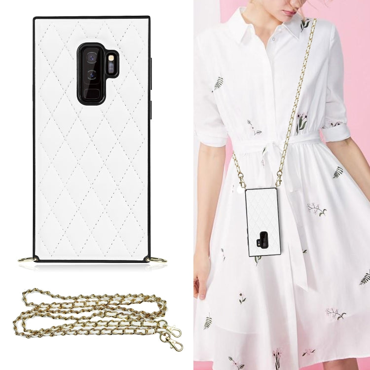 For Samsung Galaxy S9+ Elegant Rhombic Pattern Microfiber Leather +TPU Shockproof Case with Crossbody Strap Chain