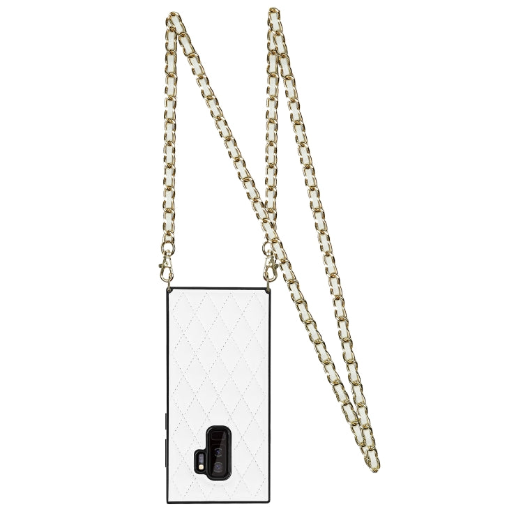 For Samsung Galaxy S9+ Elegant Rhombic Pattern Microfiber Leather +TPU Shockproof Case with Crossbody Strap Chain