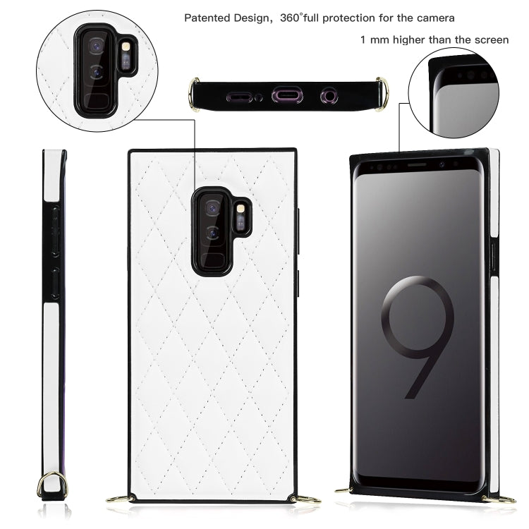 For Samsung Galaxy S9+ Elegant Rhombic Pattern Microfiber Leather +TPU Shockproof Case with Crossbody Strap Chain