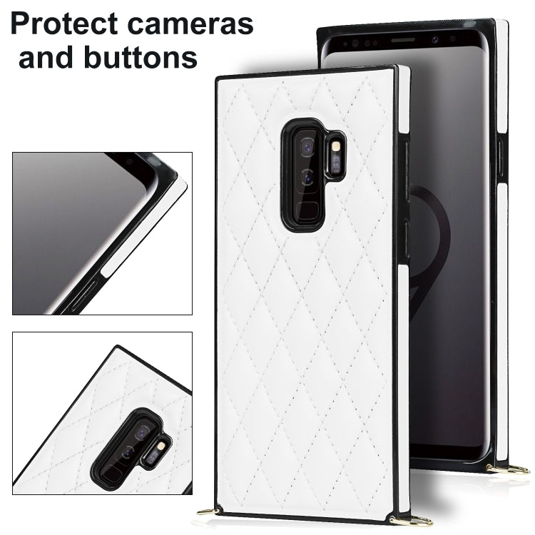 For Samsung Galaxy S9+ Elegant Rhombic Pattern Microfiber Leather +TPU Shockproof Case with Crossbody Strap Chain