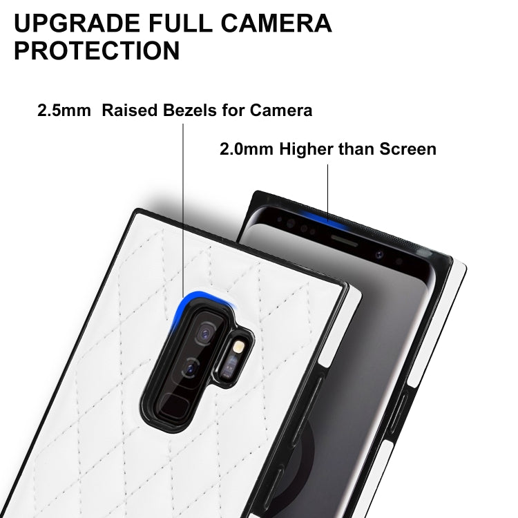 For Samsung Galaxy S9+ Elegant Rhombic Pattern Microfiber Leather +TPU Shockproof Case with Crossbody Strap Chain