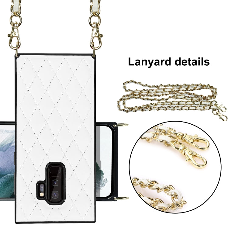 For Samsung Galaxy S9+ Elegant Rhombic Pattern Microfiber Leather +TPU Shockproof Case with Crossbody Strap Chain