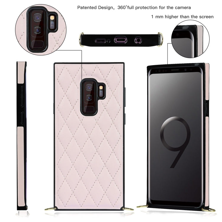 For Samsung Galaxy S9+ Elegant Rhombic Pattern Microfiber Leather +TPU Shockproof Case with Crossbody Strap Chain