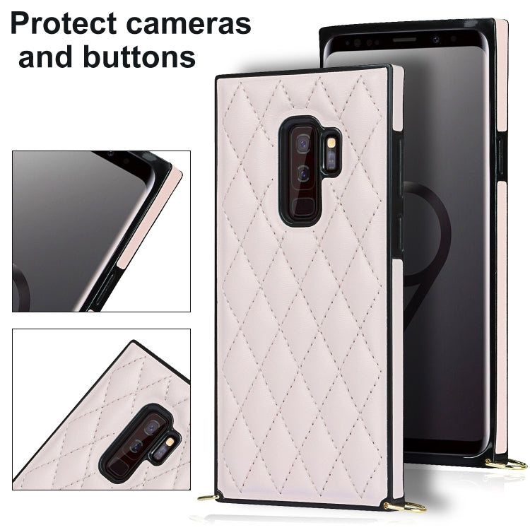 For Samsung Galaxy S9+ Elegant Rhombic Pattern Microfiber Leather +TPU Shockproof Case with Crossbody Strap Chain