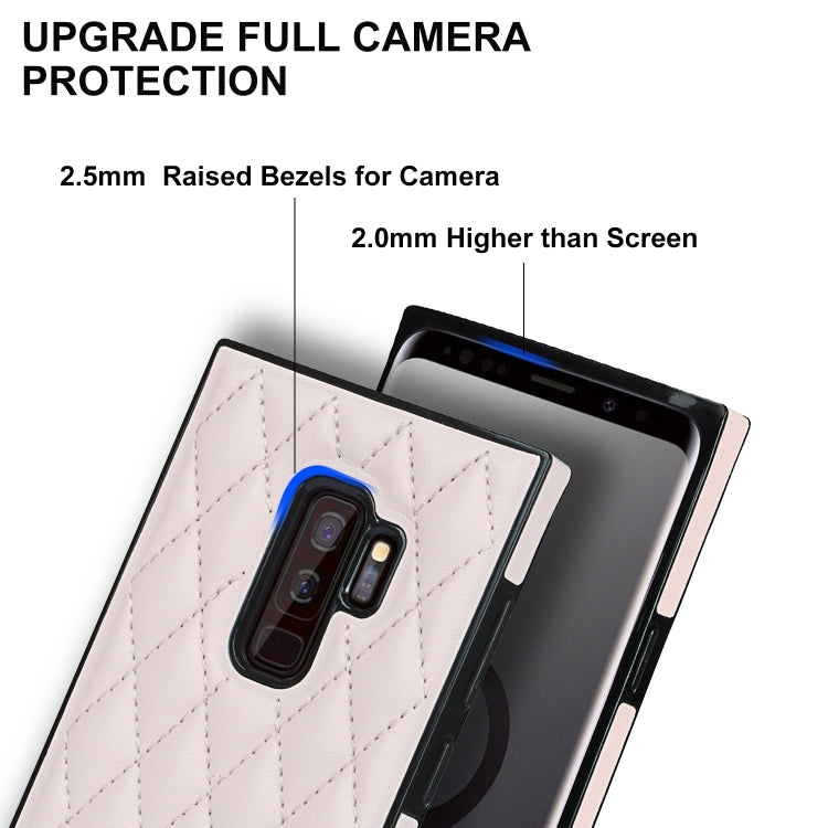 For Samsung Galaxy S9+ Elegant Rhombic Pattern Microfiber Leather +TPU Shockproof Case with Crossbody Strap Chain