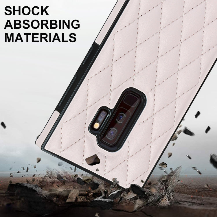 For Samsung Galaxy S9+ Elegant Rhombic Pattern Microfiber Leather +TPU Shockproof Case with Crossbody Strap Chain