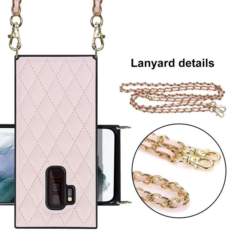 For Samsung Galaxy S9+ Elegant Rhombic Pattern Microfiber Leather +TPU Shockproof Case with Crossbody Strap Chain