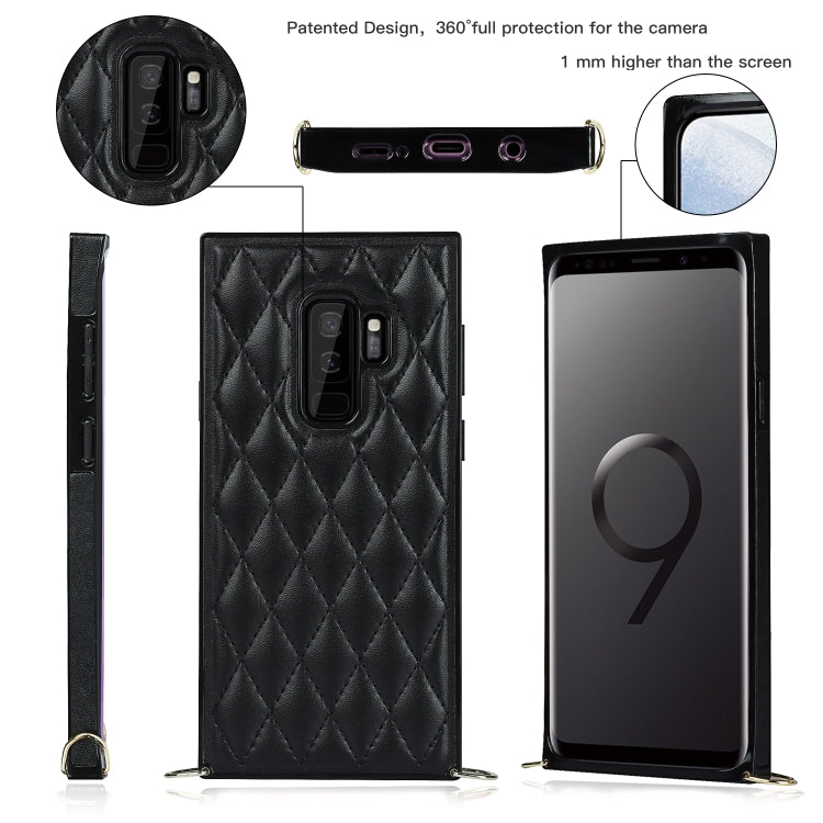 For Samsung Galaxy S9+ Elegant Rhombic Pattern Microfiber Leather +TPU Shockproof Case with Crossbody Strap Chain