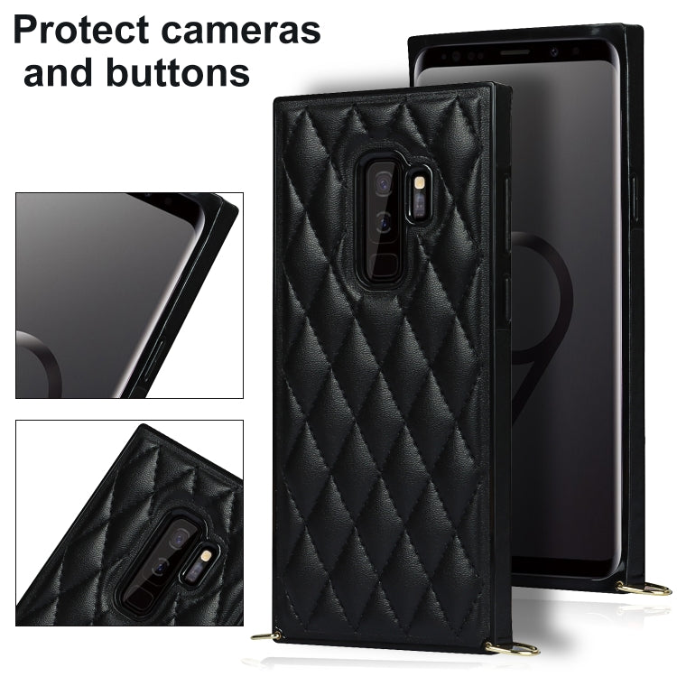 For Samsung Galaxy S9+ Elegant Rhombic Pattern Microfiber Leather +TPU Shockproof Case with Crossbody Strap Chain
