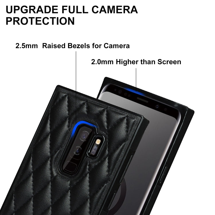 For Samsung Galaxy S9+ Elegant Rhombic Pattern Microfiber Leather +TPU Shockproof Case with Crossbody Strap Chain