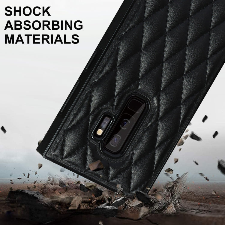 For Samsung Galaxy S9+ Elegant Rhombic Pattern Microfiber Leather +TPU Shockproof Case with Crossbody Strap Chain
