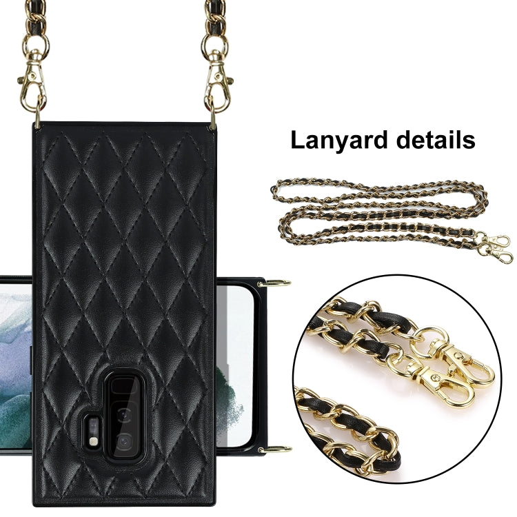 For Samsung Galaxy S9+ Elegant Rhombic Pattern Microfiber Leather +TPU Shockproof Case with Crossbody Strap Chain