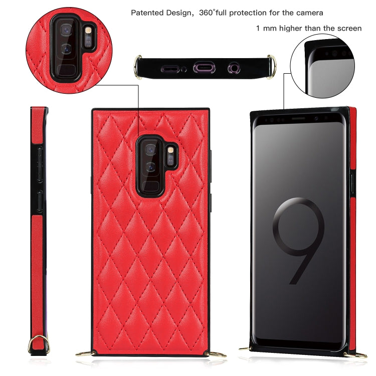 For Samsung Galaxy S9+ Elegant Rhombic Pattern Microfiber Leather +TPU Shockproof Case with Crossbody Strap Chain