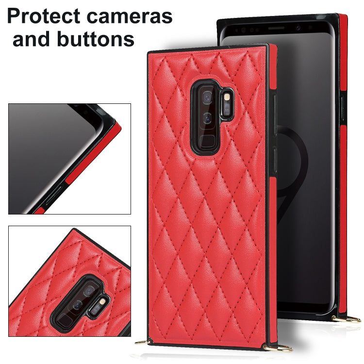 For Samsung Galaxy S9+ Elegant Rhombic Pattern Microfiber Leather +TPU Shockproof Case with Crossbody Strap Chain
