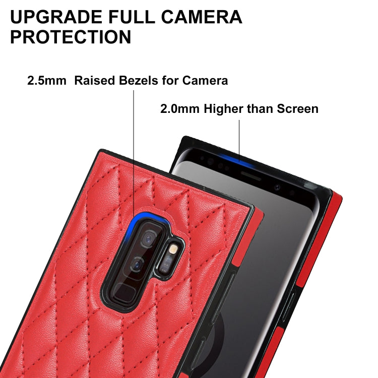For Samsung Galaxy S9+ Elegant Rhombic Pattern Microfiber Leather +TPU Shockproof Case with Crossbody Strap Chain