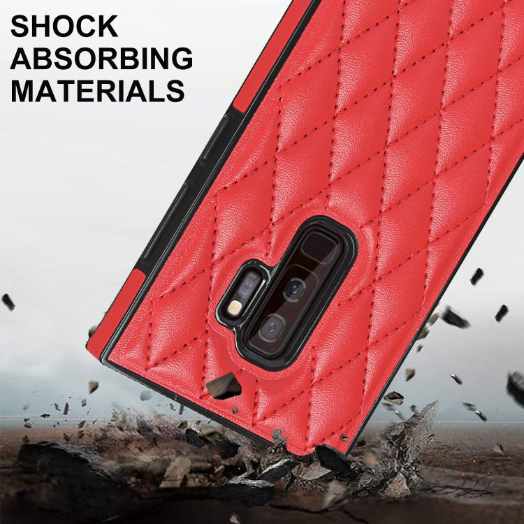 For Samsung Galaxy S9+ Elegant Rhombic Pattern Microfiber Leather +TPU Shockproof Case with Crossbody Strap Chain