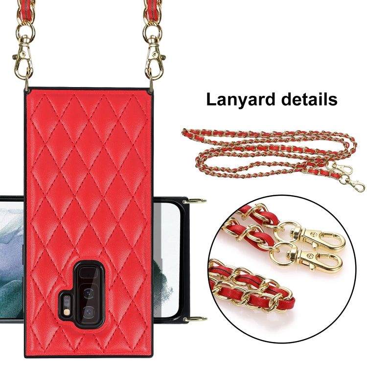 For Samsung Galaxy S9+ Elegant Rhombic Pattern Microfiber Leather +TPU Shockproof Case with Crossbody Strap Chain