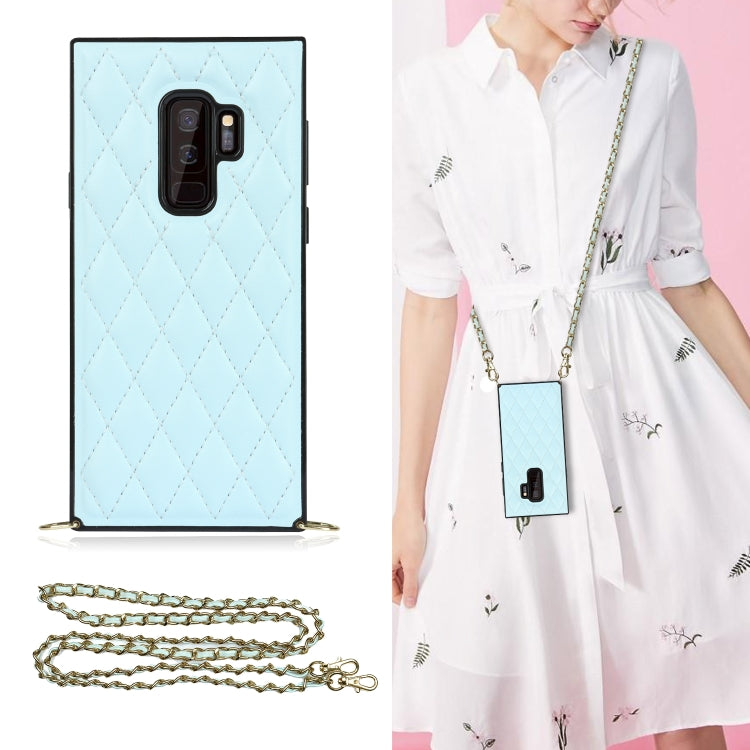 For Samsung Galaxy S9+ Elegant Rhombic Pattern Microfiber Leather +TPU Shockproof Case with Crossbody Strap Chain