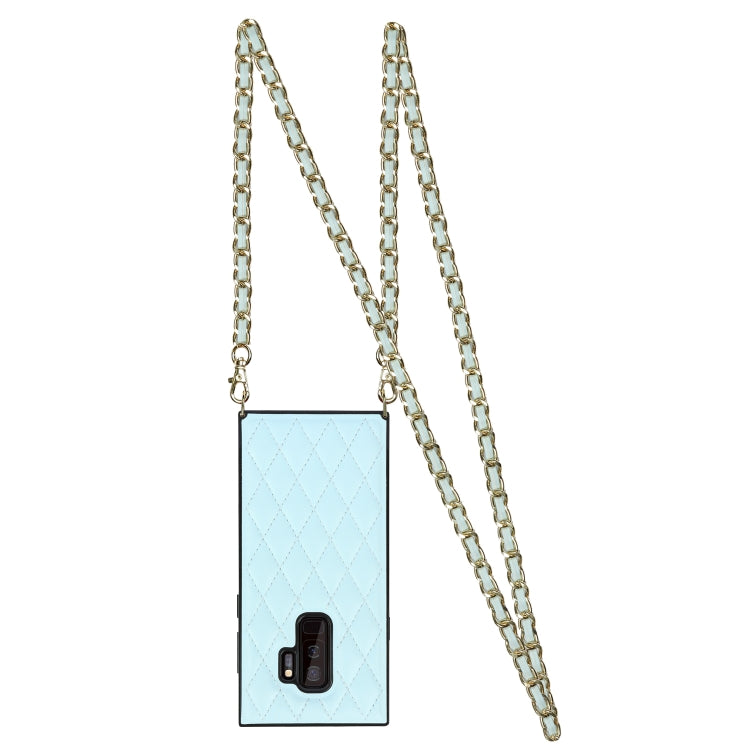 For Samsung Galaxy S9+ Elegant Rhombic Pattern Microfiber Leather +TPU Shockproof Case with Crossbody Strap Chain