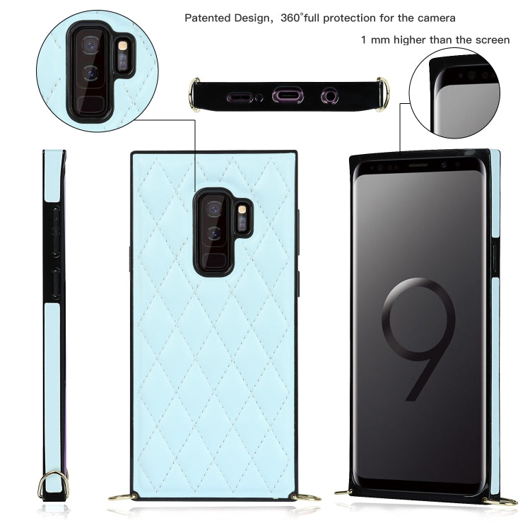For Samsung Galaxy S9+ Elegant Rhombic Pattern Microfiber Leather +TPU Shockproof Case with Crossbody Strap Chain
