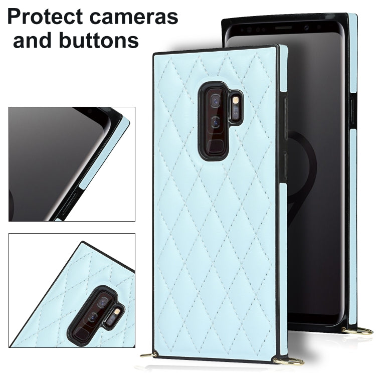 For Samsung Galaxy S9+ Elegant Rhombic Pattern Microfiber Leather +TPU Shockproof Case with Crossbody Strap Chain