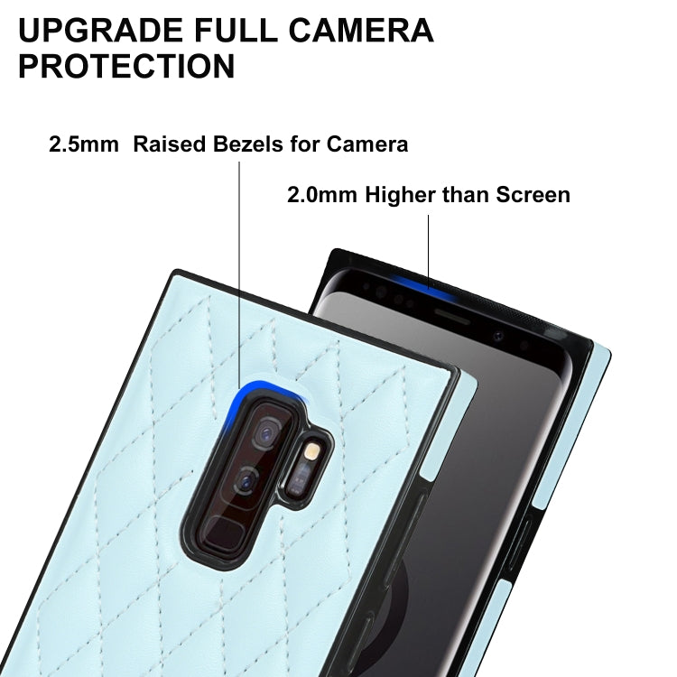 For Samsung Galaxy S9+ Elegant Rhombic Pattern Microfiber Leather +TPU Shockproof Case with Crossbody Strap Chain