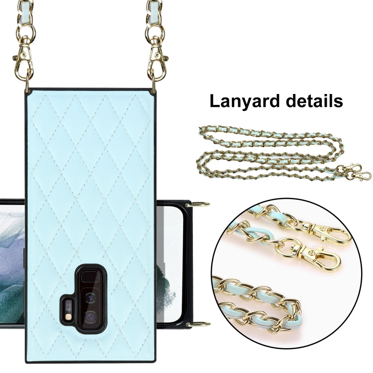 For Samsung Galaxy S9+ Elegant Rhombic Pattern Microfiber Leather +TPU Shockproof Case with Crossbody Strap Chain