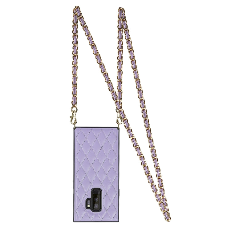 For Samsung Galaxy S9+ Elegant Rhombic Pattern Microfiber Leather +TPU Shockproof Case with Crossbody Strap Chain