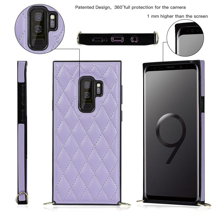 For Samsung Galaxy S9+ Elegant Rhombic Pattern Microfiber Leather +TPU Shockproof Case with Crossbody Strap Chain