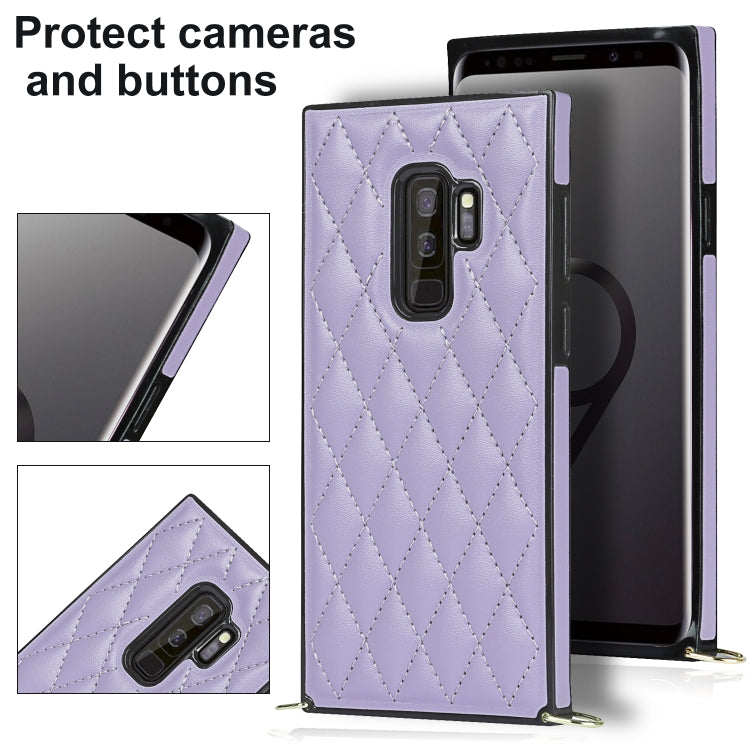For Samsung Galaxy S9+ Elegant Rhombic Pattern Microfiber Leather +TPU Shockproof Case with Crossbody Strap Chain