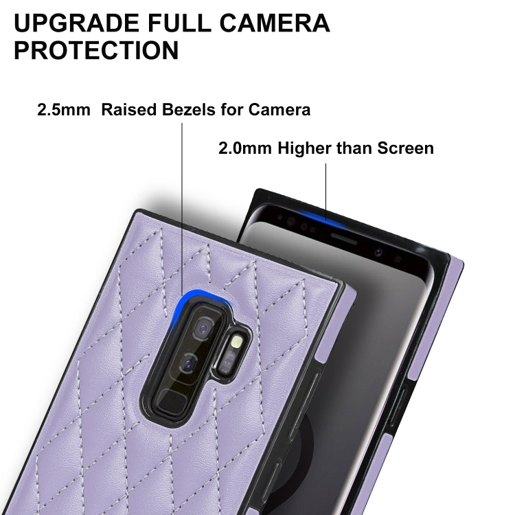 For Samsung Galaxy S9+ Elegant Rhombic Pattern Microfiber Leather +TPU Shockproof Case with Crossbody Strap Chain