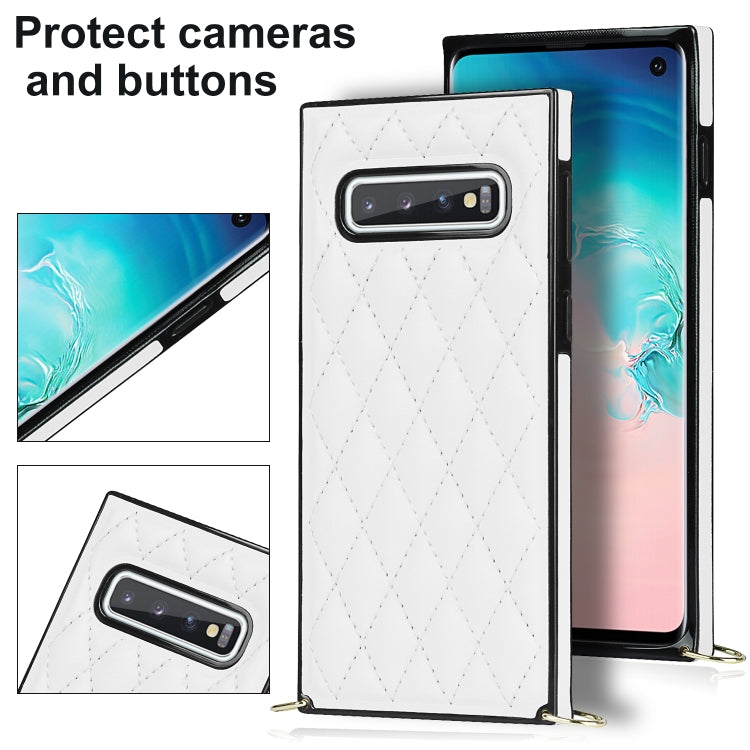 For Samsung Galaxy S10 Elegant Rhombic Pattern Microfiber Leather +TPU Shockproof Case with Crossbody Strap Chain