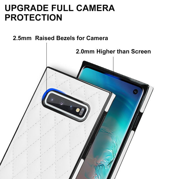 For Samsung Galaxy S10 Elegant Rhombic Pattern Microfiber Leather +TPU Shockproof Case with Crossbody Strap Chain