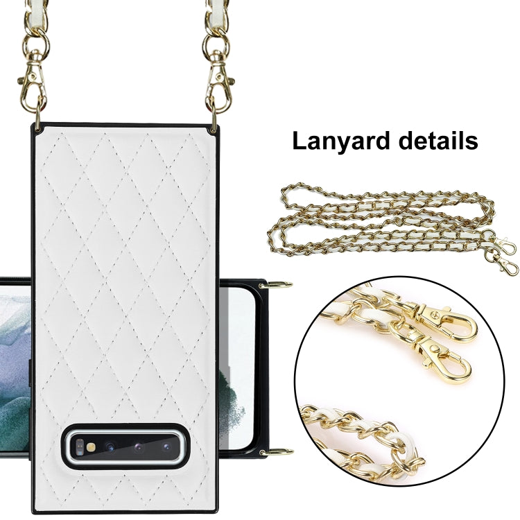 For Samsung Galaxy S10 Elegant Rhombic Pattern Microfiber Leather +TPU Shockproof Case with Crossbody Strap Chain