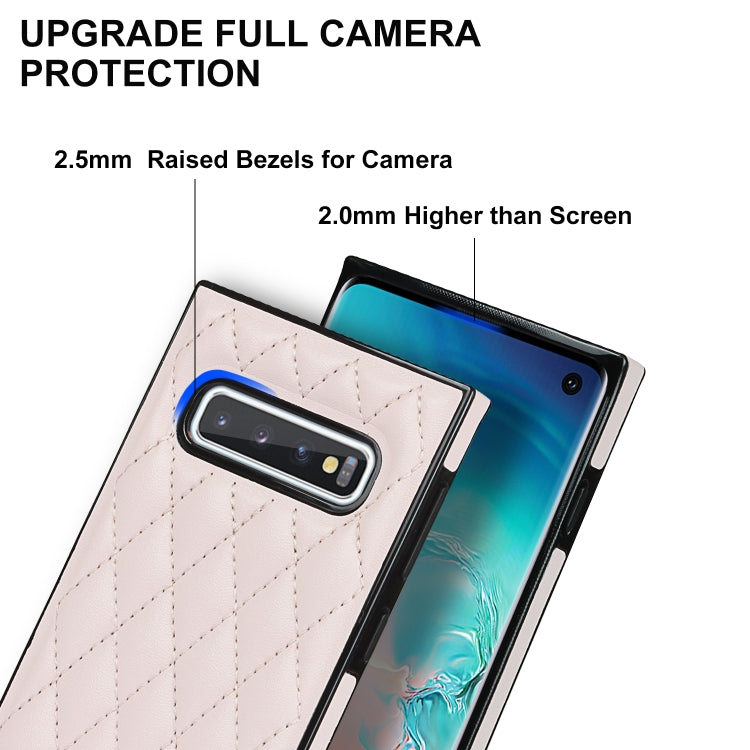 For Samsung Galaxy S10 Elegant Rhombic Pattern Microfiber Leather +TPU Shockproof Case with Crossbody Strap Chain
