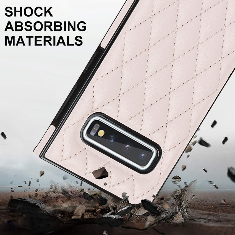For Samsung Galaxy S10 Elegant Rhombic Pattern Microfiber Leather +TPU Shockproof Case with Crossbody Strap Chain