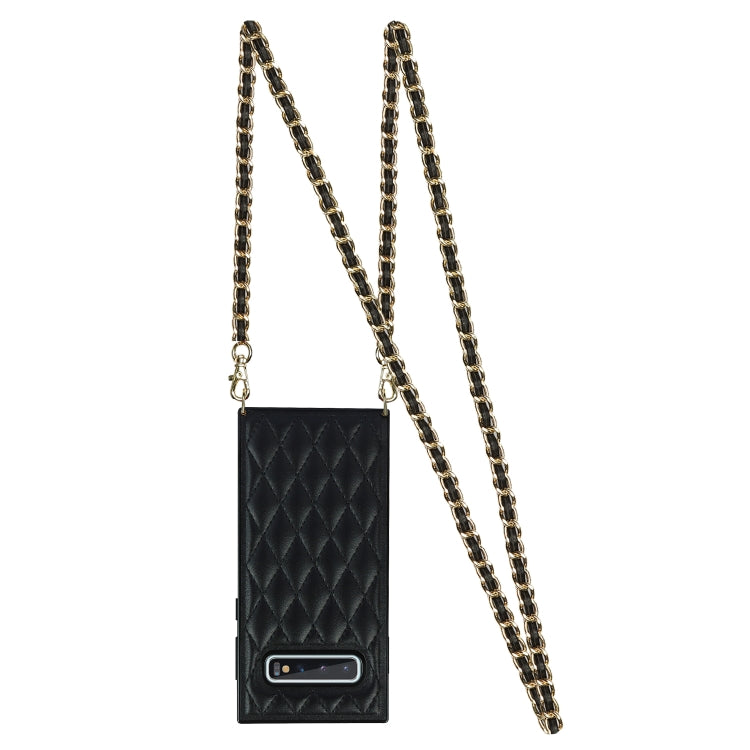 For Samsung Galaxy S10 Elegant Rhombic Pattern Microfiber Leather +TPU Shockproof Case with Crossbody Strap Chain