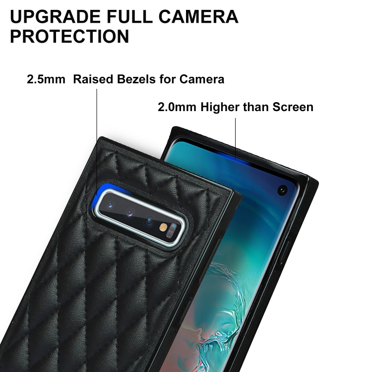 For Samsung Galaxy S10 Elegant Rhombic Pattern Microfiber Leather +TPU Shockproof Case with Crossbody Strap Chain